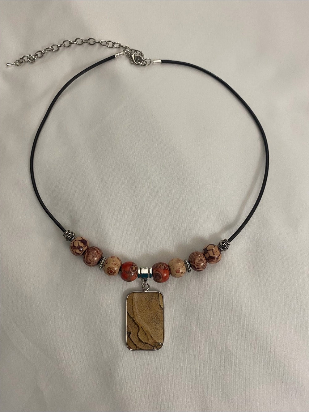 Boho Handmade Leather Cord Natural Stone Pendant Necklace